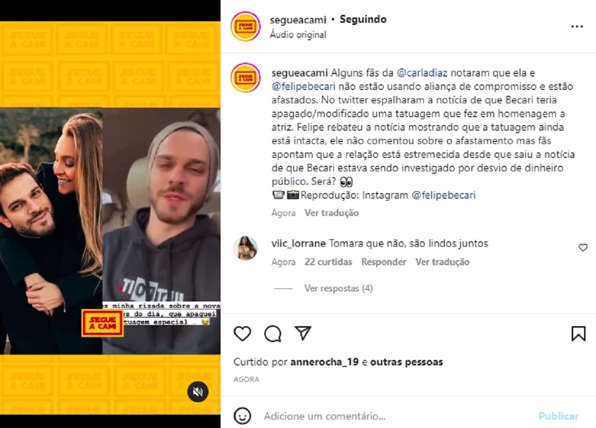 Felipe Becari nega crise no namoro com Carla Diaz (Foto: Reprodução/Instagram)