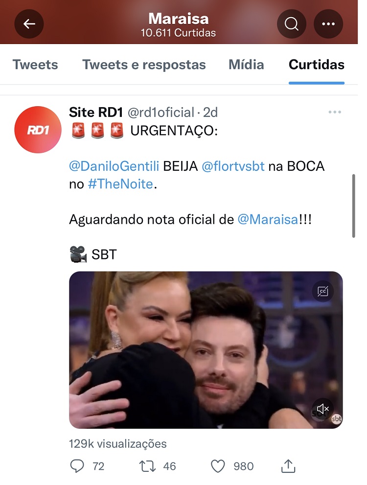 Maraisa curte tuíte sobre beijo de Danilo Gentili em Flor (Foto: Reprodução/Twitter)