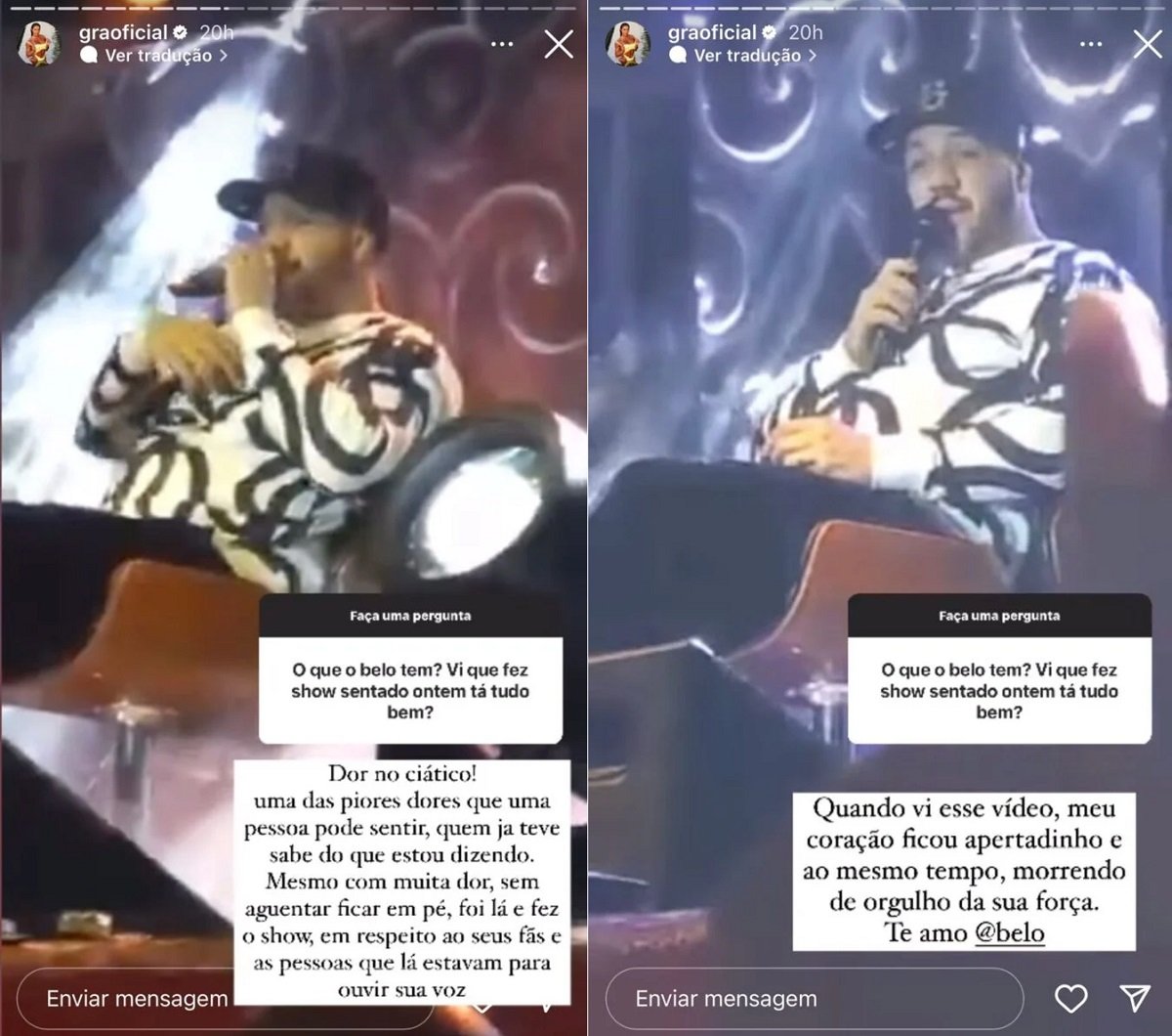 Gracyanne Barbosa explica o motivo de Belo ter feito show sentado (Foto: Reprodução/Instagram)