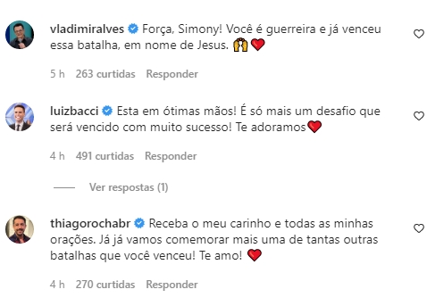 Instagram/ Artistas dão força para Simony