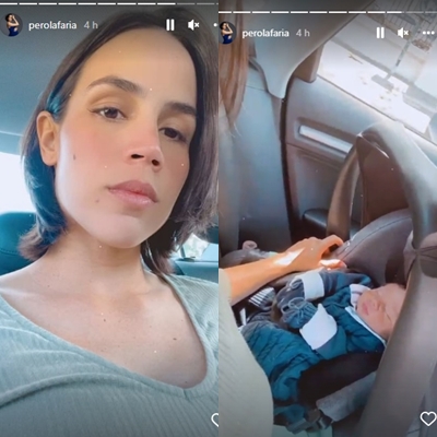 Pérola Faria e filho Joaquim indo para casa Stoties Instagram
