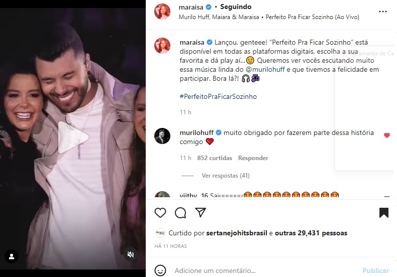 Publicação Maraisa e Murilo Huff (Foto: Reprodução Instagram)