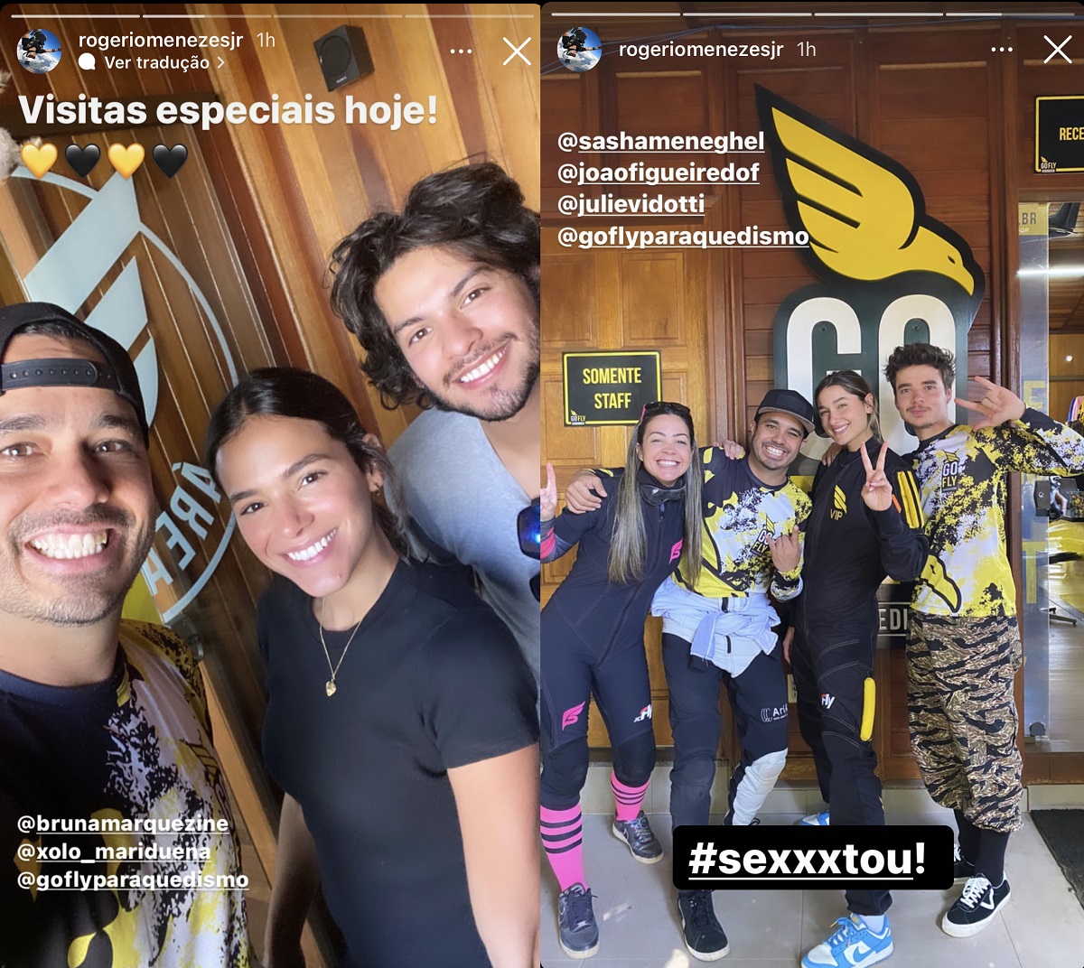 Bruna Marquezine, Xolo Maridueña, Sasha Meneghel e João Figueiredo saltam de paraquedas (Foto: Reprodução/Instagram)