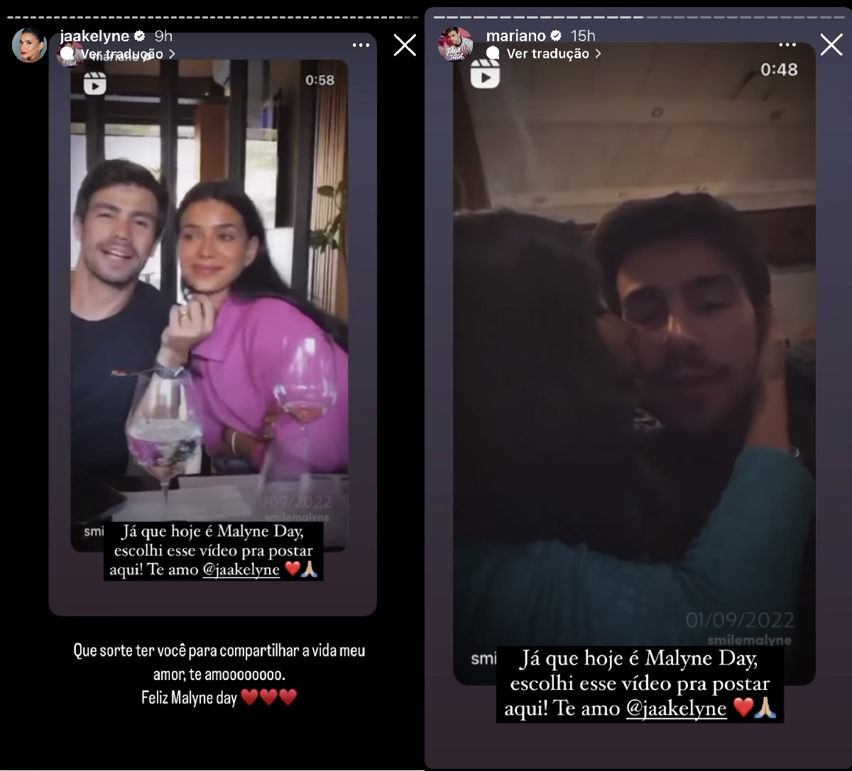 Mariano e Jakelyne Oliveira comemoram data importante (Foto: Stories do Instagram)
