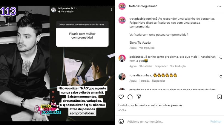 Felipe Neto diz se ficaria com mulher comprometida (Foto: Instagram/Reprodução)