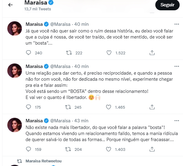 Maraisa faz desabafo após fim de relacionamento de Maiara e Fernando