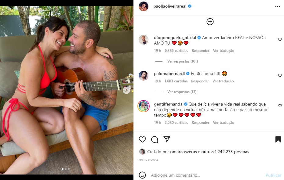 Postagem Diogo Nogueira e Paolla Oliveira (Foto: Reprodução Instagram)