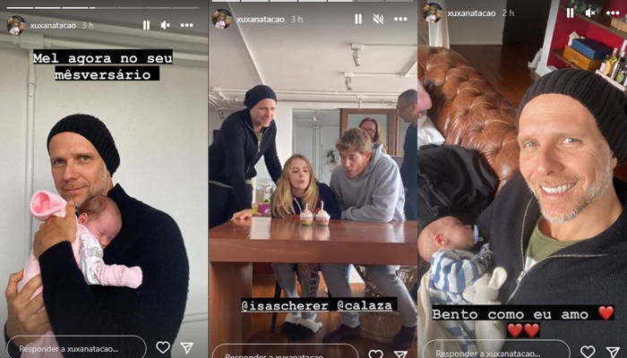 Xuxa Scherer no primeiro mês dos netos Mel e Bento Instagram Stories