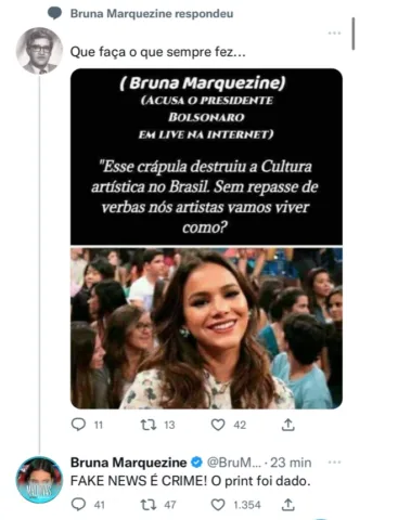 Bruna Marquezine rebate fake news (Foto: Reprodução/Twitter)