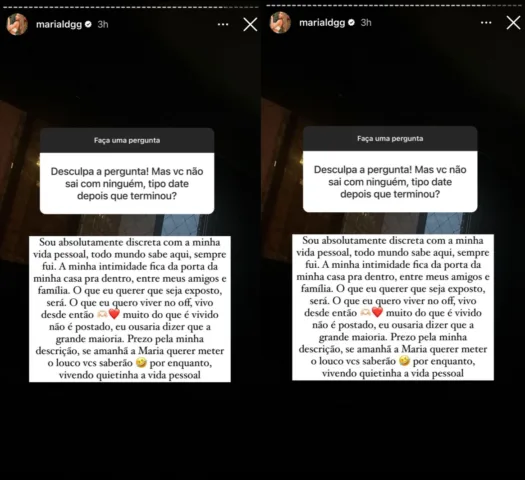 Maria Lina faz revelação (Foto: Stories do Instagram)