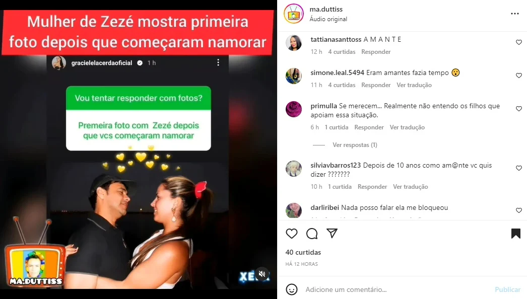 Postagem Graciela Lacerda e Zezé (Foto: Reprodução Instagram)