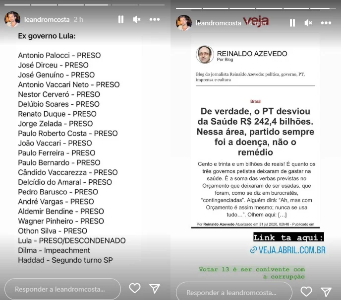 Publicação Leandro Costa  (Foto: Reprodução Instagram)