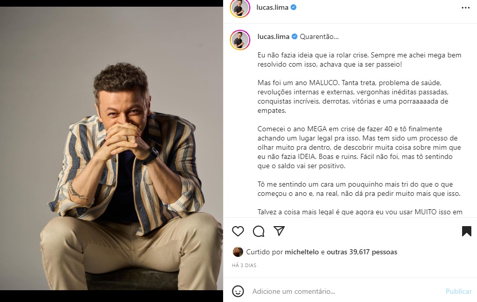 Publicação realizada por Lucas Lima, marido da cantora Sandy (Foto: Reprodução Instagram)