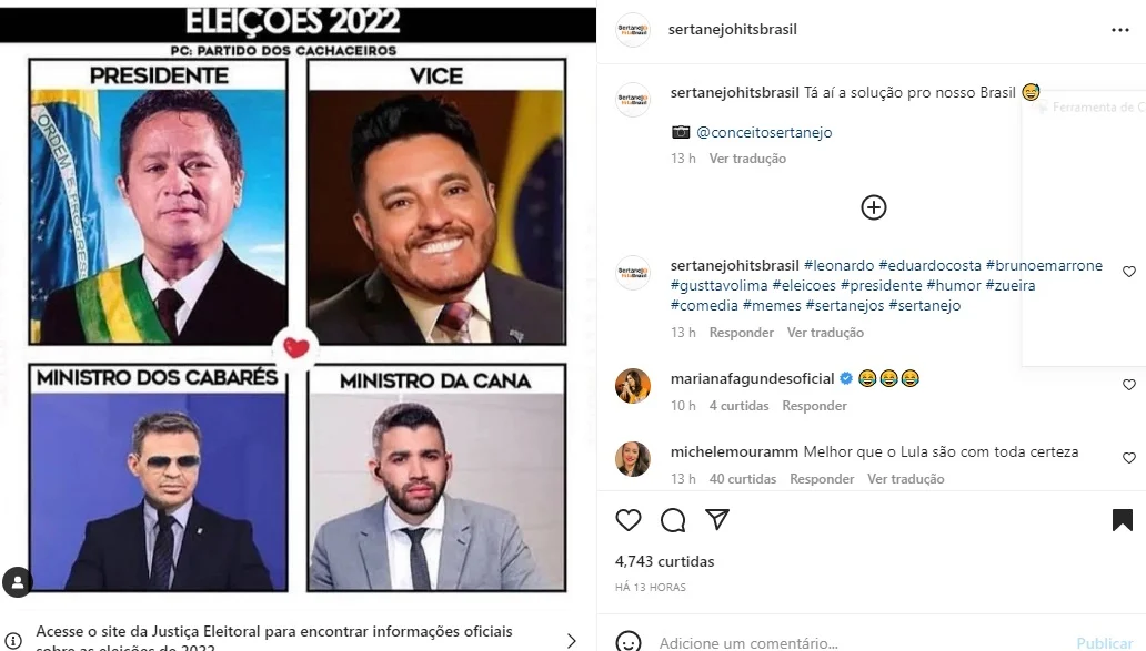 Publicação sobre Gusttavo Lima e Leonardo (Foto: Reprodução Instagram)