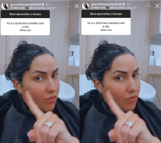 Graciele Lacerda e Zezé Graciele Lacerda nega que tenha contato com Zilu Godoi (Foto: Stories do Instagram)