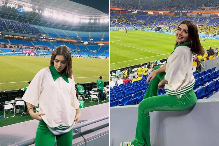 Jade Picon surge em jogo do Brasil no Catar e internet reage: ”Tampou o umbigo”