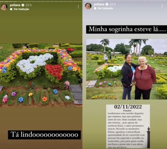 Poliana Rocha mostra decoração de túmulo de Leandro, irmão de Leonardo (Foto: Stories do Instagram)