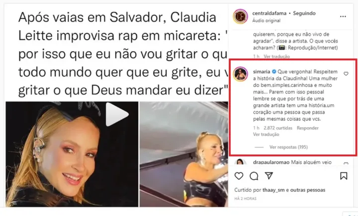 Simaria sai em defesa de Claudia Leitte (Foto: Reprodução/Instagram)