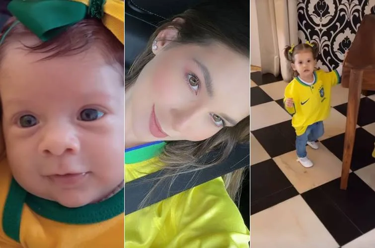 Fofura! Virgínia mostra filhas vestidas para jogo do Brasil
