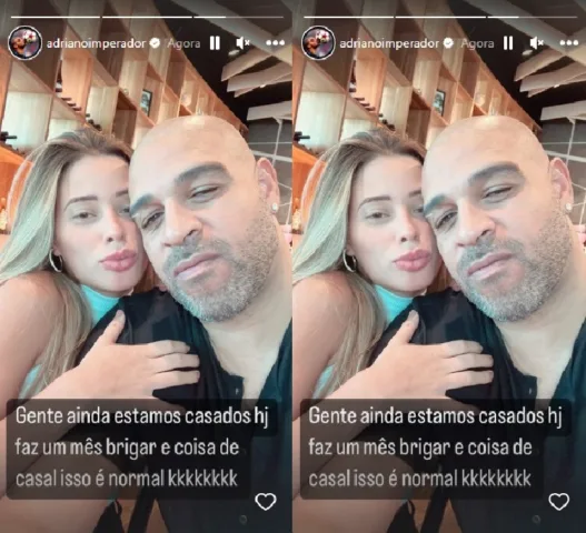 Adriano Imperador surge com Micaela Mesquita após anúncio de divórcio (Foto: Stories do Instagram)