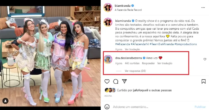 Deolane comenta foto de Bia
