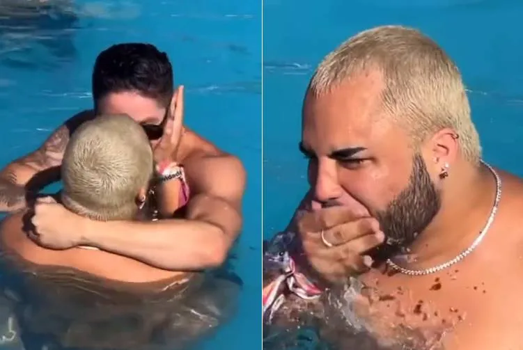 ‘Farofa da Gkay’: Lucas Guedes lava a boca após beijar Rico Melquiades