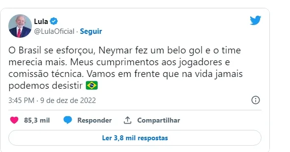 Lula postagem no Twitter
