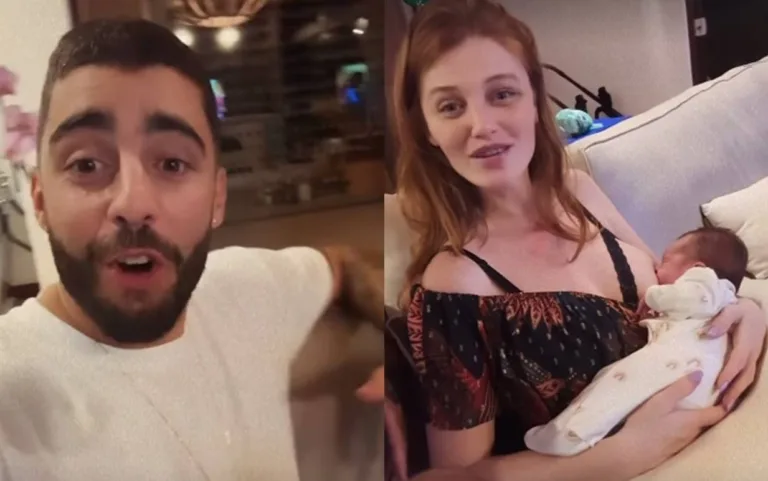 Pedro Scooby mostra Cíntia Dicker amamentando Aurora e brinca: “sextou”