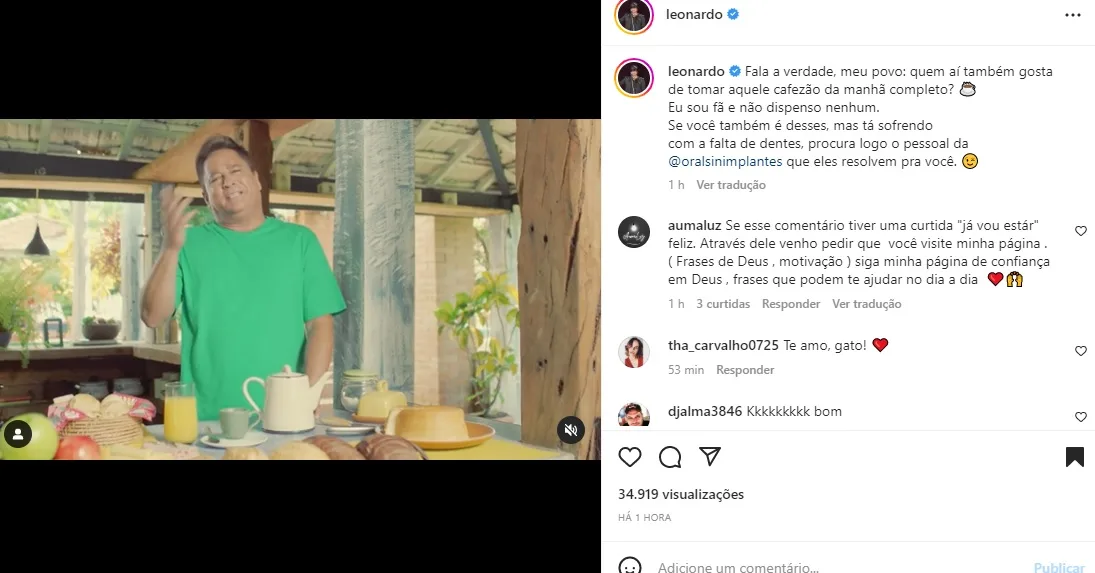 Postagem de Leonardo (Foto: Reprodução Instagram) Postagem de Leonardo (Foto: Reprodução Instagram)