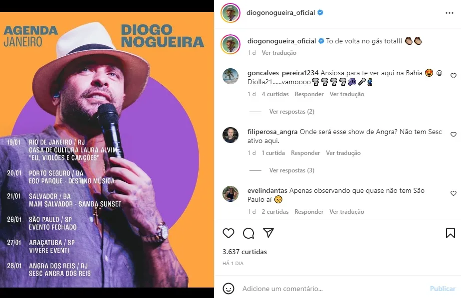 Postagem Diogo Nogueira (Foto: Reprodução Instagram)