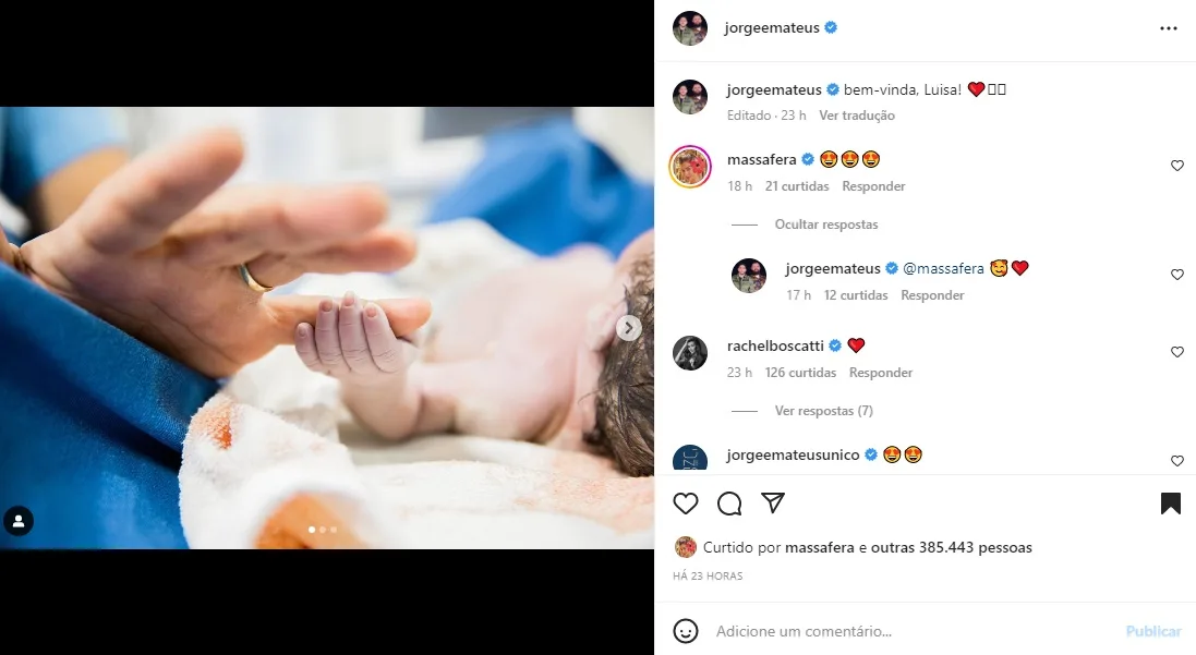Postagem Jorge e comentário de Grazi Massafera  (Foto: Reprodução Instagram)
