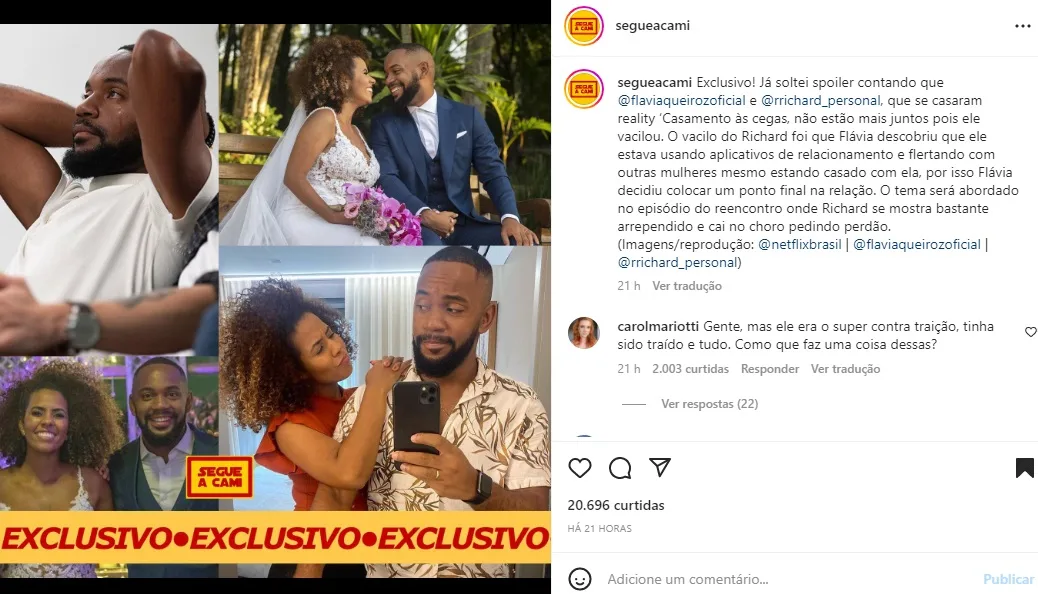 Postagem sobre Casamento as Cegas (Foto: Reprodução Instagram)