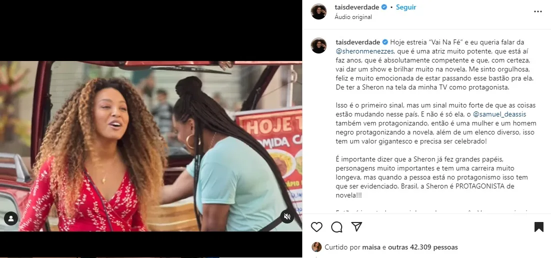 Postagem sobre Sheron Menezes (Foto: Reprodução Instagram)