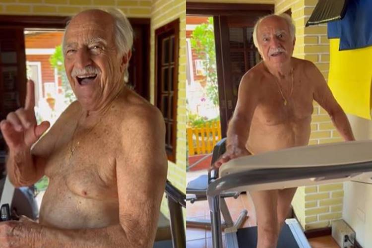 Aos 90 anos, Ary Fontoura surge fazendo exercícios físicos na esteira: “feliz e saudável”