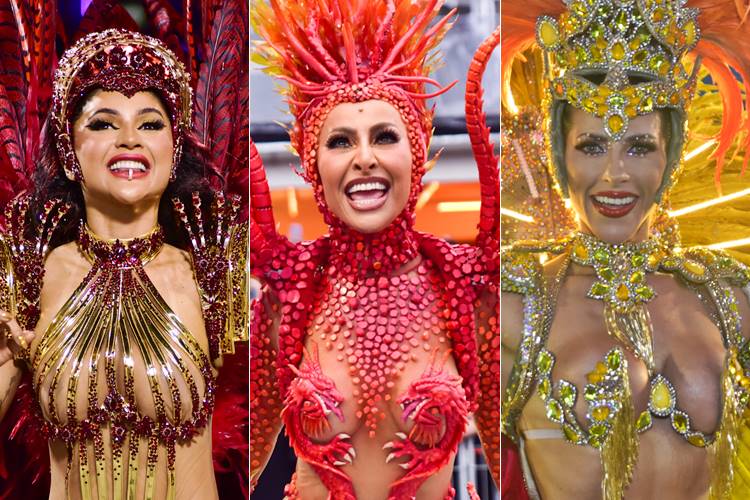 Famosas brilham na primeira noite de desfiles do grupo especial no Sambódromo do Anhembi em São Paulo
