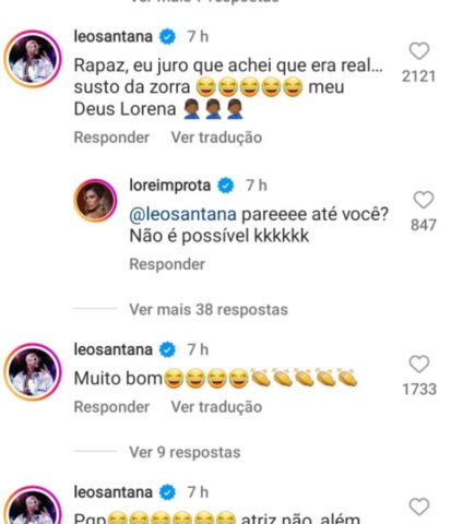 Léo Santana e Lore Improta trocam comentários