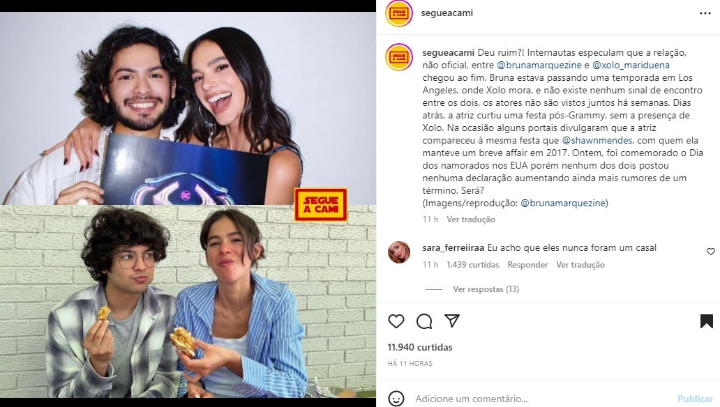 Postagem sobre Bruna Marquezine (Foto: Reprodução Instagram)