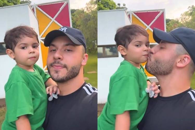 Murilo Huff surge com o filho e se declara: “sorte a minha ter você”