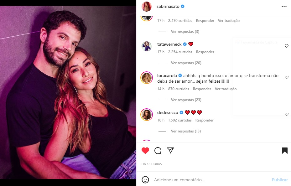 Postagem Sabrina Sato e comentário de Tatá Werneck (Foto: Reprodução Instagram) Postagem Sabrina Sato e comentário de Tatá Werneck (Foto: Reprodução Instagram)