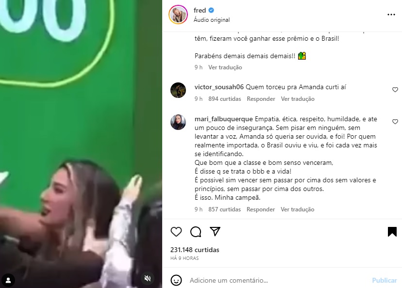 Postagem de Fred (Foto: Reprodução Instagram) Postagem de Fred (Foto: Reprodução Instagram)