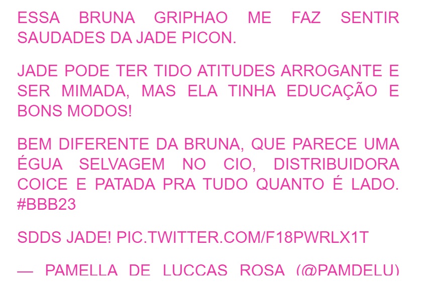 Postagem Twitter sobre Bruna e Jade (Foto: Reprodução Twitter)