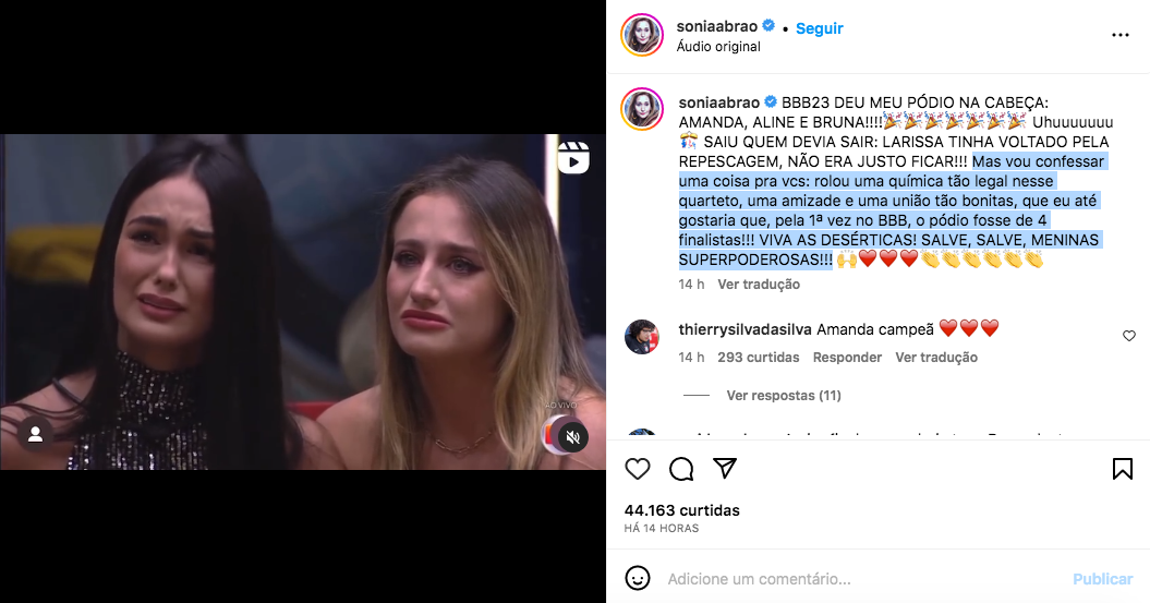 Sonia Abrão via Instagram