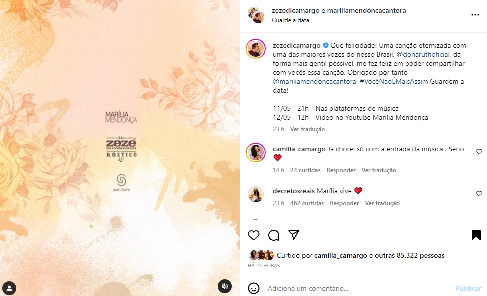 Postagem Zezé Di Camargo (Foto: Reprodução Instagram)
