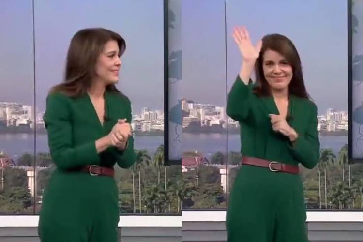 Mariana Gross vai às lágrimas no ‘RJ1’ após receber mensagem de Guilherme Moura