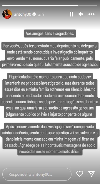 Postagem de Antony (Foto: Reprodução Instagram)
