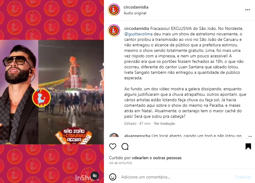 Postagem Gusttavo Lima (Foto: Reprodução Instagram) Postagem Gusttavo Lima (Foto: Reprodução Instagram)