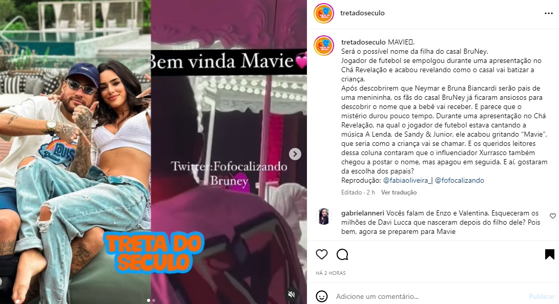 Postagem sobre Neymar e Bruna Biancardi (Foto: Reprodução Instagram)