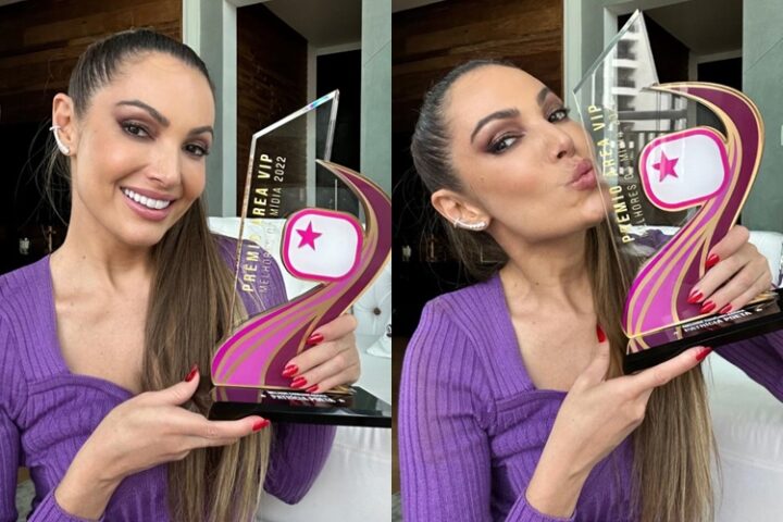 Patrícia Poeta com o troféu Área VIP de Melhor Comunicadora