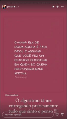 Preta Gil via Instagram Stories Preta Gil via Instagram Stories