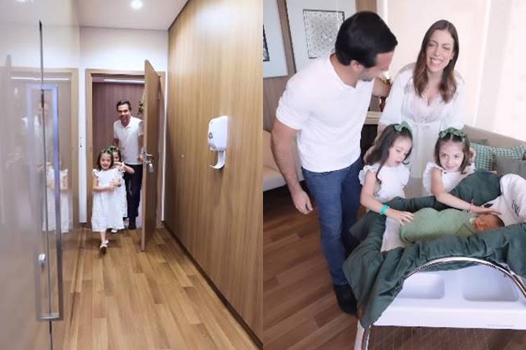 Fabiana Justus divulga encontro fofo das filhas gêmeas com o irmãozinho: “Família completa”